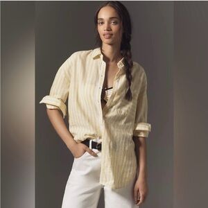 Anthropologie Mauve Yellow & White Linen Button Down